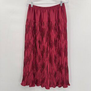 Metro Line Women's Pleated Red Long Pull-On Midi Skirt L